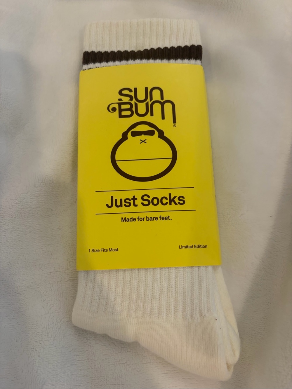 Sun Bum Women's Cream Ribbed Casual Socks with Brown Stripe